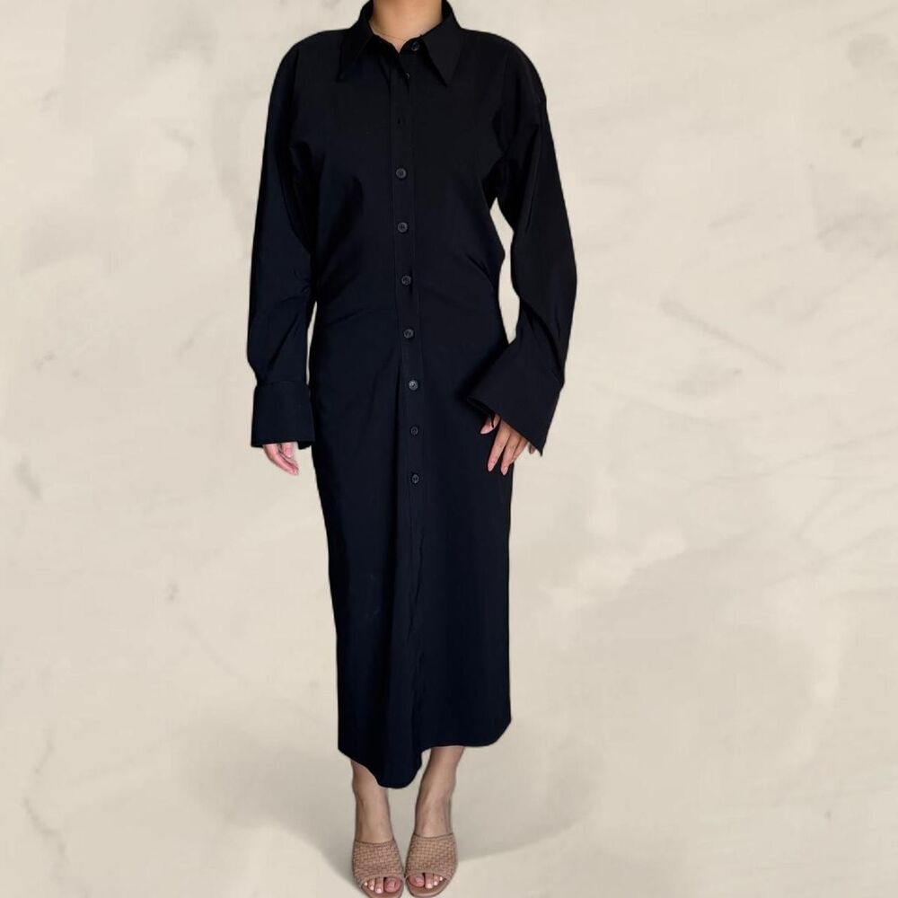 Zara Draped Collared Long sleeve Midi Dress Black size large